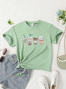 Tops con gái Hoạt hình Giải trí - Màu xanh Bạc hà - Xem 1