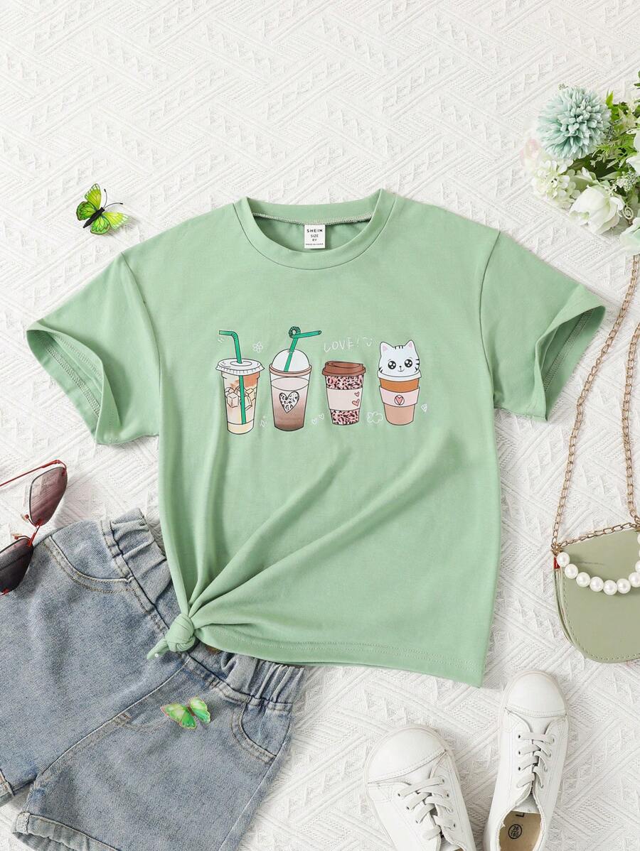 Tops con gái Hoạt hình Giải trí - Màu xanh Bạc hà - Xem 1