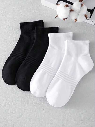 1/4/6/10 pares de calcetines de tobillos negros/blancos para hombres, todo el año, deportivos, que absorben la humedad, de moda casual, versátiles y cómodos
