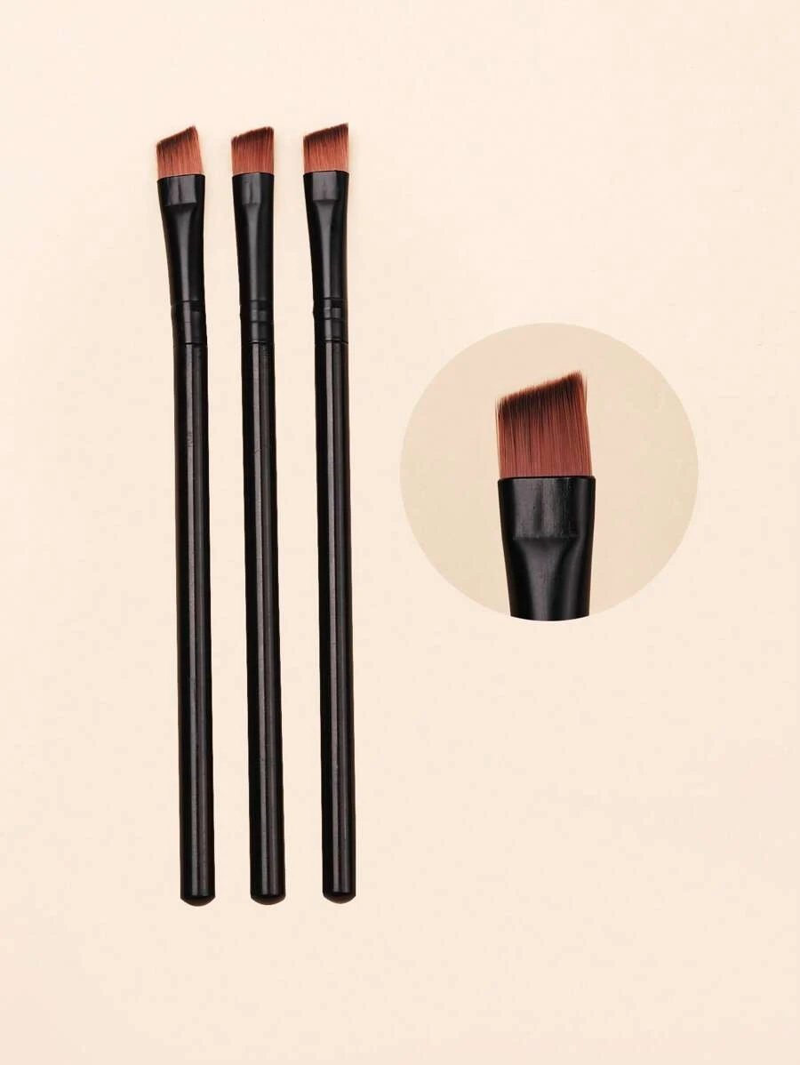 3件套黑色眼影刷套装，包含眉刷、眼影刷和化妆刷。 - 棕色 - 查看 1