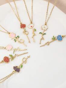 1入組創意花朵墜飾項鍊適合女士日常裝飾 - 金色 - 查看 4