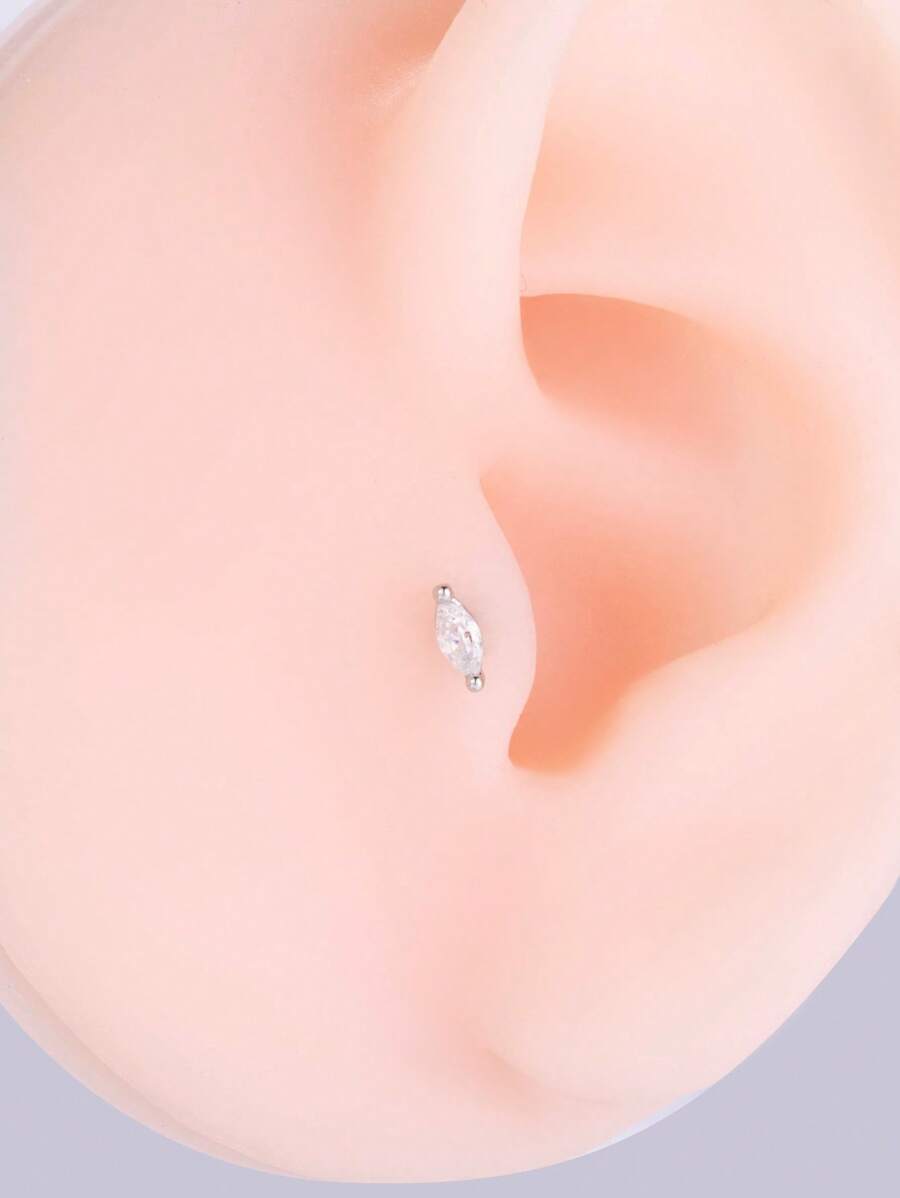 1pc Delicate Stainless Steel Screw Ball Tragus Cartilage Stud Earring - Silver - View 1