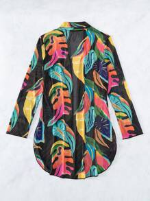 SHEIN Swim Summer Beach Tropical Print Open Front Kimono - Multicolor - View 4