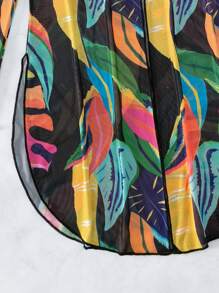 SHEIN Swim Summer Beach Tropical Print Open Front Kimono - Multicolor - View 5