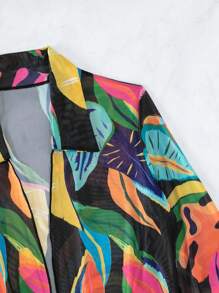 SHEIN Swim Summer Beach Tropical Print Open Front Kimono - Multicolor - View 6