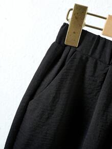 SHEIN 男孩素色西裝領襯衫和短褲不帶T恤 - 黑色 - 查看 4