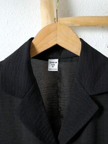 SHEIN 男孩素色西裝領襯衫和短褲不帶T恤 - 黑色 - 查看 6