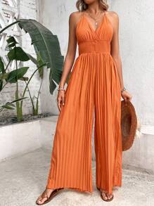 Breezaya Áo liền quần nữ Lộ Lưng Buộc lại Dải chun màu trơn Boho - trái cam - Xem 6