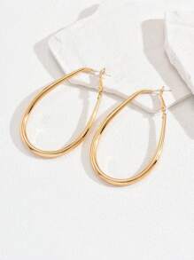 1pair Oval Teardrop Shaped Glossy Hoop Earrings - Yellow Gold - View 2