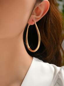 1pair Oval Teardrop Shaped Glossy Hoop Earrings - Yellow Gold - View 3