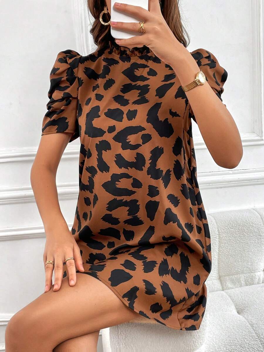 SHEIN Privé Đầm Nút viền lá sen In hoa Báo Giải trí - Nhiều màu - Xem 1