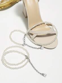2 PCS Faux Pearl Decor Shoe Decorations, ABS Stylish Accessories For Pumps - Beige - View 2