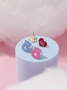 SHEIN X Care Bears 3 đôi bông tai trang trí gấu & trái tim - Nhiều màu - Xem 9