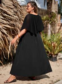 SHEIN VCAY Đầm Plus Size Xù màu trơn Giải trí - màu đen - Xem 2