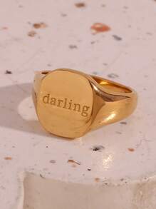 1pc Fashion Stainless Steel Letter Detail Ring For Women For Daily Decoration - Gold - View 5