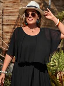 SHEIN VCAY Đầm Plus Size Xù màu trơn Giải trí - màu đen - Xem 5