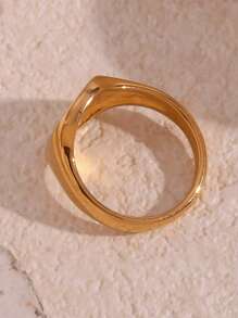 1pc Fashion Stainless Steel Letter Detail Ring For Women For Daily Decoration - Gold - View 6