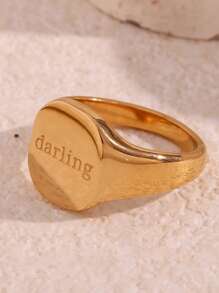 1pc Fashion Stainless Steel Letter Detail Ring For Women For Daily Decoration - Gold - View 8