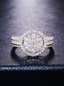 1入組魅力四射圓形方晶鋯石單戒指適合女士適合婚禮訂婚首飾類情人節禮品 - 銀色 - 查看 6