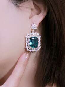 1 对迷人绿色方晶锆石和水钻装饰耳坠，适合女士婚礼派对珠宝情人节礼物、妈妈、母亲、母亲节、礼物 - 金黃色 - 查看 7