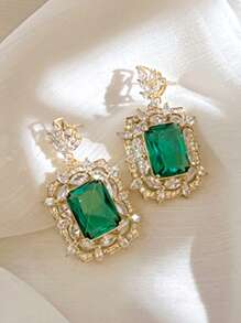 1 对迷人绿色方晶锆石和水钻装饰耳坠，适合女士婚礼派对珠宝情人节礼物、妈妈、母亲、母亲节、礼物 - 金黃色 - 查看 8