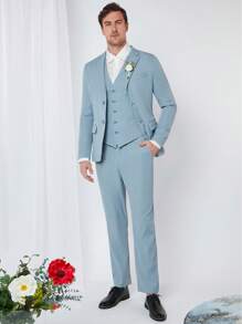 Manfinity VCAY Uomo 1 pezzo Blazer dettaglio toppa monopetto & 1 pezzo Gilet blazer & 1 pezzo Pantaloni