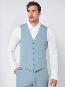 Manfinity VCAY Uomo 1 pezzo Blazer dettaglio toppa monopetto & 1 pezzo Gilet blazer & 1 pezzo Pantaloni