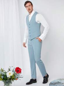 Manfinity VCAY Uomo 1 pezzo Blazer dettaglio toppa monopetto & 1 pezzo Gilet blazer & 1 pezzo Pantaloni
