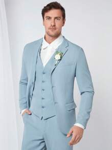 Manfinity VCAY Uomo 1 pezzo Blazer dettaglio toppa monopetto & 1 pezzo Gilet blazer & 1 pezzo Pantaloni