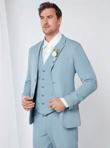 Manfinity VCAY Uomo 1 pezzo Blazer dettaglio toppa monopetto & 1 pezzo Gilet blazer & 1 pezzo Pantaloni