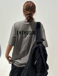 DAZY Letter Graphic Drop Shoulder Tee - Grey - View 1