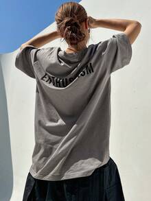 DAZY Letter Graphic Drop Shoulder Tee - Grey - View 6