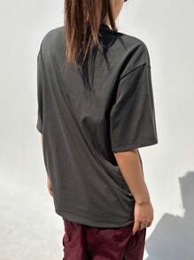 DAZY Áo thun nữ Lá thư Giải trí - Màu xám đen - Xem 5