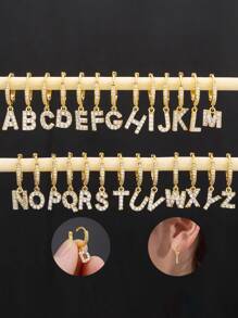 1 pieza Pendiente largo cobre inglés con letra con zirconia cúbica - Dorado - Ver 1