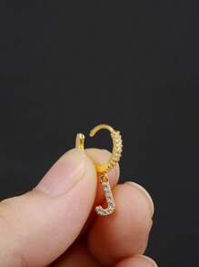 1 pieza Pendiente largo cobre inglés con letra con zirconia cúbica - Dorado - Ver 4