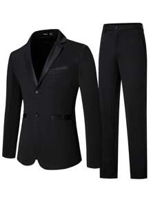 Manfinity Mode Bộ đồ nam Nút Túi Nút phía trước màu trơn Công việc - màu đen - Xem 1