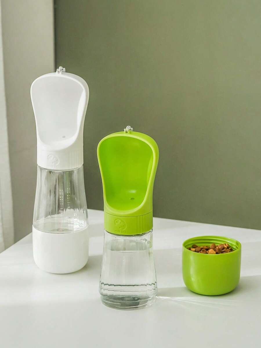 1pc Portable Pet Travel Water And Food Container, 2-In-1 Water And Food Cup For Cat And Dog, Outdoor Water Bottle For Pet Owners, White - White - View 1