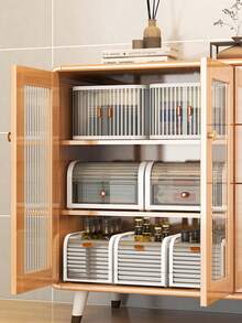 2 piezas Caja de almacenamiento de plástico almacenamiento moderno con textura para casa - Beis - Ver 8