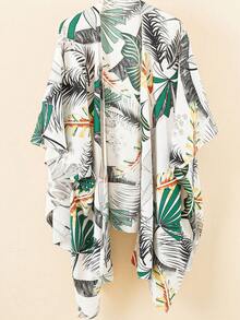 Tropical Print Batwing Sleeve Kimono - White - View 4