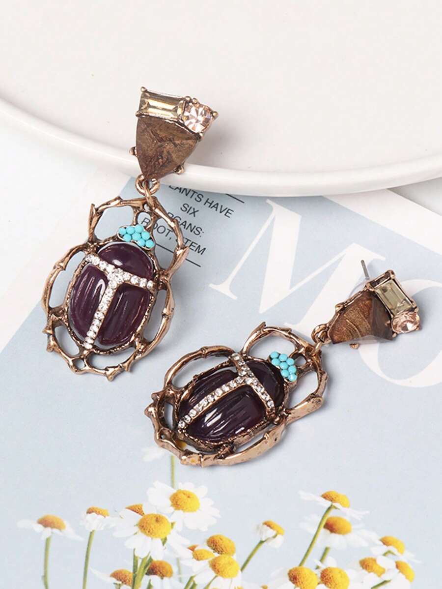 juran 1 par de pendientes de novedad con forma de insecto divertido para mujeres - Morado - Ver 1