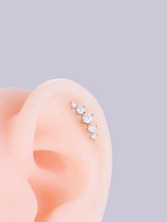 1pc Exquisite Fashionable Stainless Steel Cartilage Piercing Earring With Crystal