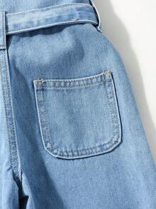 Toddler Girl Quần yếm & Áo liền quần Denim Thắt lưng Túi Nút phía trước màu trơn Giải trí - Rửa nhẹ - Xem 6