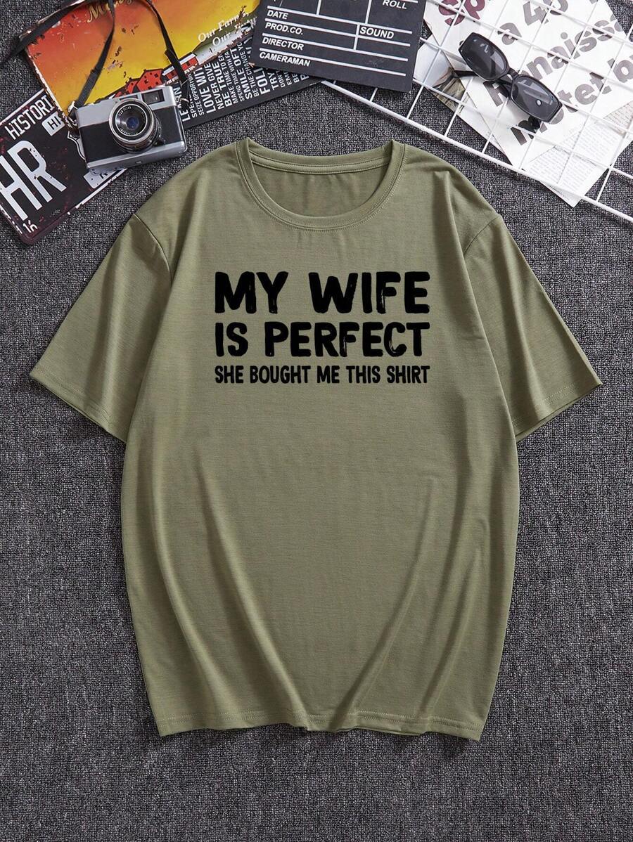 Hombres Camiseta con estampado de slogan - Verde militar - Ver 1