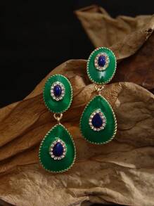 1雙時尚淚滴形形狀紫色水晶耳環帶鑽石和寶石適用於優雅 - 彩色 - 查看 4