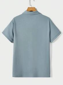 Manfinity VCAY 男士素色1/4拉鍊POLO衫 - 霧霾藍 - 查看 2