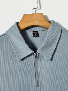 Manfinity VCAY 男士素色1/4拉鍊POLO衫 - 霧霾藍 - 查看 3