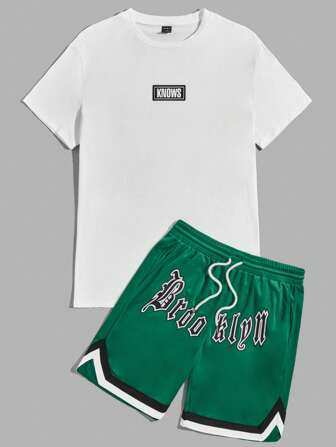Guys Letter Graphic Tee & Drawstring Waist Shorts