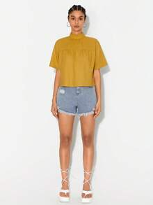 New Little Wings Mock Neck Drop Shoulder Solid Top - Yellow - View 3