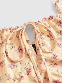 SHEIN MOD 碎花抽繩褶邊荷葉邊吊帶連衣裙 - 彩色 - 查看 4