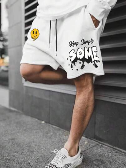 Guys Cartoon & Letter Graphic Drawstring Waist Shorts